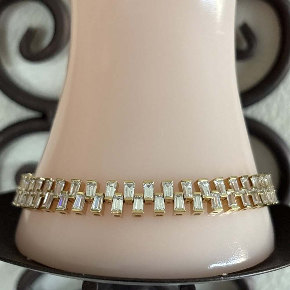 10.00 tcw Lab White Topaz Baguette Bracelet 14kt Gold Over Sterling Silver 8.5"